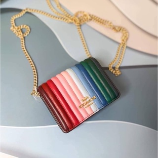 MINI WALLET ON A CHAIN WITH RAINBOW LINEAR QUILTING (COACH C1901)