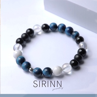 กำไลหินมงคล หินนำโชค บลูไทเกอร์อาย blue tiger’s eye / ฮาวไลท์ howlite / นิลดำ onyx