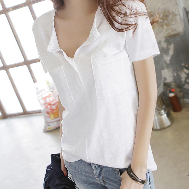 เสื้อยืดเกาหลี สีพื้น ทรงหลวม เข้าได้กับทุกชุด