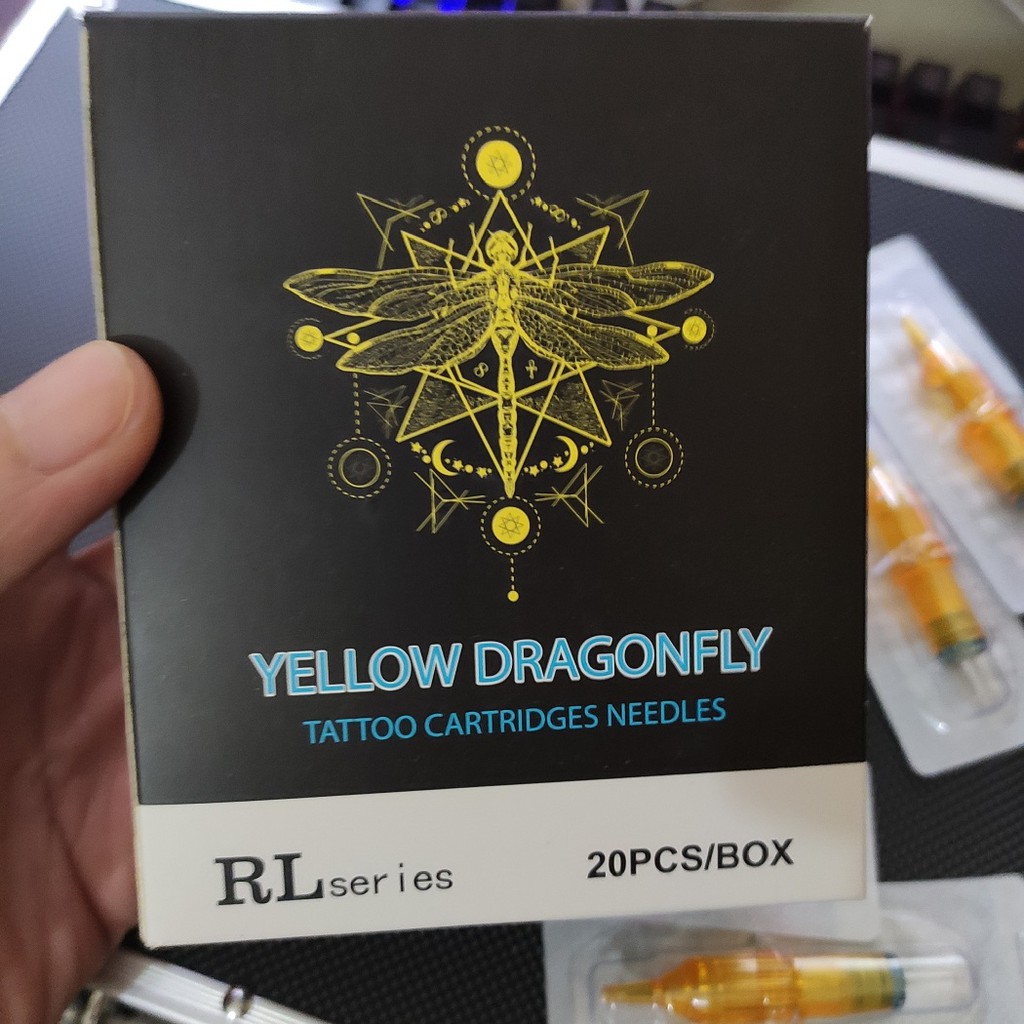 ปากกาเข็ม 5RL แนวนอนพร้อมกรอบปลายปากกามังกรสีเหลือง