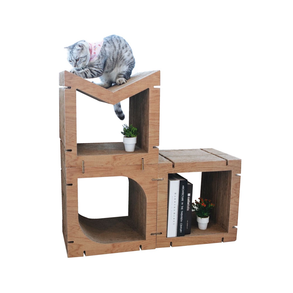 KAFBO Cat Scratching Furniture HOME 3 pcs Set – Walnut ที่ลับเล็บแมว ที่ฝนเล็บแมว บ้านแมว คอนโดแมว เ