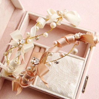 ที่คาดผมริบบิ้น - Flower Pearl Ribbon Bridal Headband