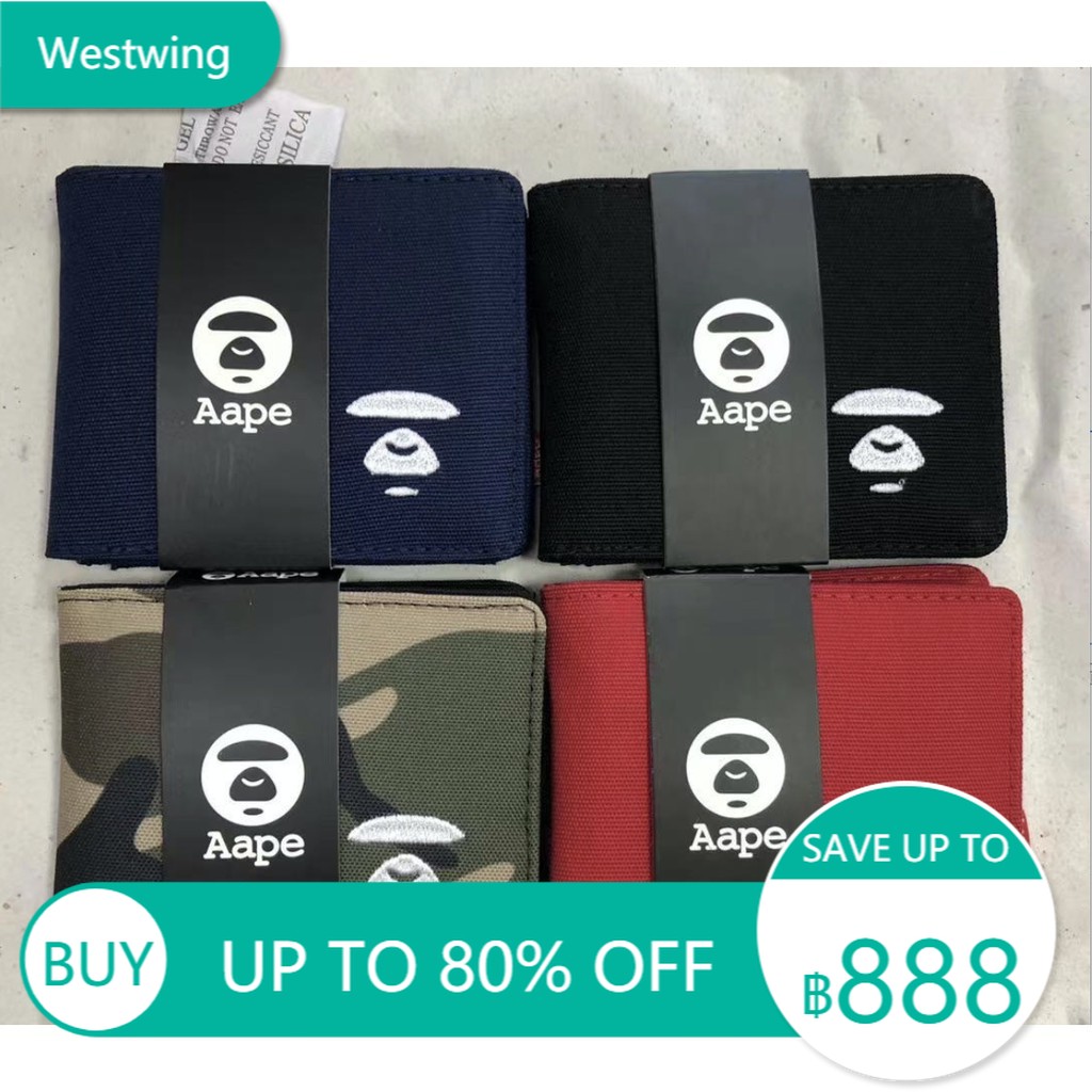 AAPE Ape กระเป๋าเงินของผู้ชายผู้ชายพร้อมกล่องคลัชสั้นกระเป๋าเงินบัตรมัลติฟังก์ชั่น Young กระเป๋าเงิน