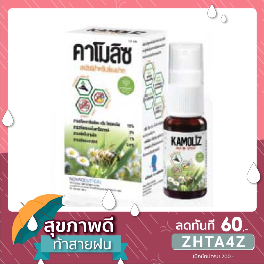 Kamoliz Mouth Spray สเปรย์สำหรับช่องปาก แก้เจ็บคอ สเปรย์แก้ไอ ระคายคอ 15 ml ล๊อตใหม่ล่าสุด