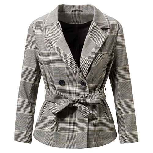 GIORDANO WOMEN Plaid lace-up flat collar suit 05379686