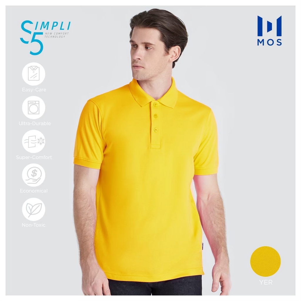 เสื้อโปโลชาย MOS รุ่น SPB-001 SIMPLI5 ผ้าเบอร์ 5 คอปก แขนสั้น ยับยาก ไม่ต้องรีด (5 สีสด)