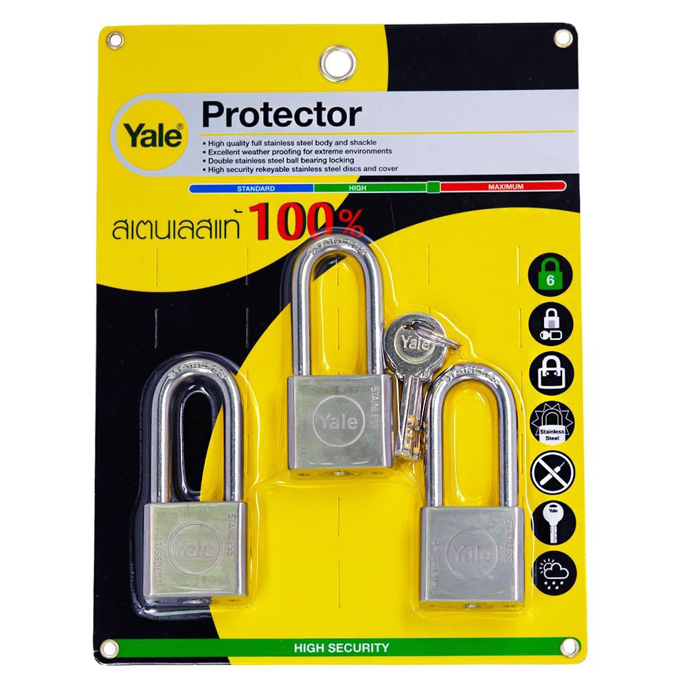 กุญแจคีย์อะไลท์ YALE Y119D SS/40/150/3 40 มม. 3 ตัว/ชุด KEYED ALIKE PROTECTOR PADLOCK YALE Y119DSS/40/150/3 40MM 3EA/SE