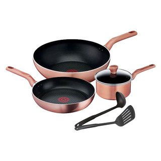 🔥สินค้าขายดี!! TEFAL ชุดกระทะ Cook&amp;CLEAN รุ่น G8035695 (ชุด 6 ชิ้น) สีโรสโกลด์ Fry Pans &amp; Woks