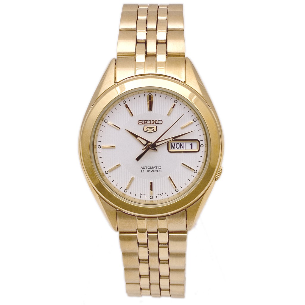 นาฬิกา ไซโก้ ผู้ชาย Seiko 5 รุ่ย SNKL26K1 Automatic 21 Automatic Men's Watch Stainless หน้า ขาว สี ทอง Gold เเท้ 100% Ca
