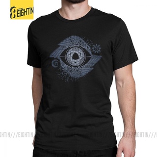 เสื้อยืดผ้าฝ้ายพิมพ์ลายคลาสสิก เสื้อยืดคอกลม แขนสั้น ผ้าฝ้าย พิมพ์ลาย Odins Eye Valhalla สําหรับผู้ชาย