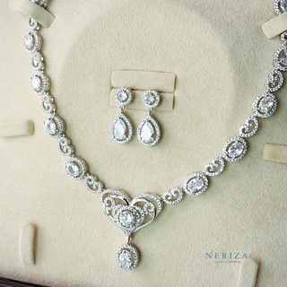 Neriza Jewelry/ชุดเครื่องประดับเจ้าสาวเพชรขาวล้วนเกรดพรีเมี่ยมประกายไฟเทียบเท่าเพชรแท้ รหัส NSW010 จัดส่งฟรีพร้อมกล่อง