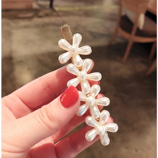 KR-399 กิ๊บหนีบผมอะไหล่ทองแต่งไข่มุกดอกไม้เรียงกัน 4 ดอก