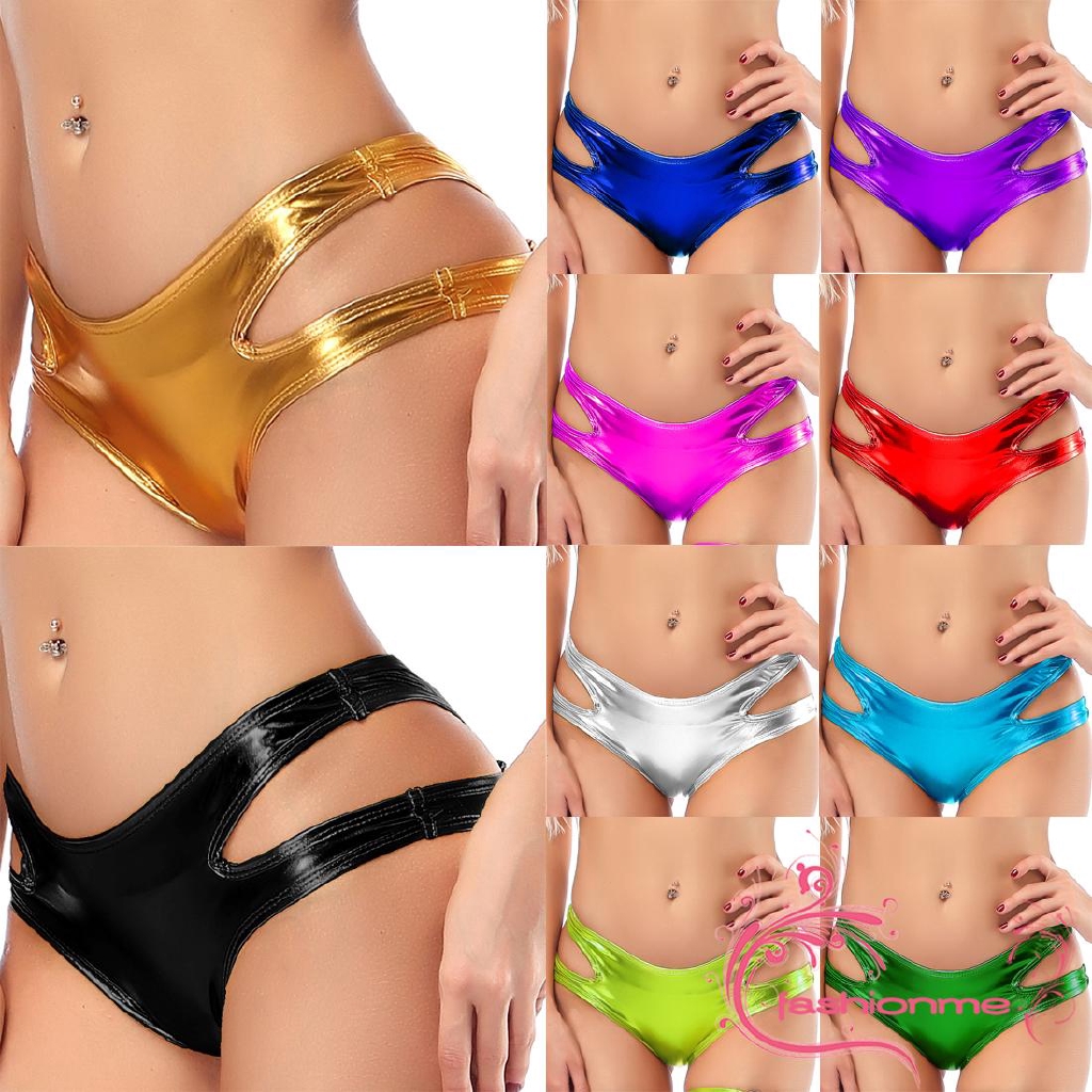 [จัดส่งที่รวดเร็ว]กางเกงชั้นใน หนัง PVC สีเมทัลลิก ขนาดเล็ก เซ็กซี่ สำหรับผู้หญิง
