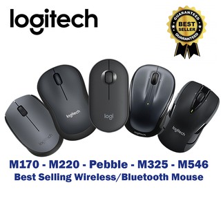 Logitech เมาส์ไร้สาย Wireless Mouse - M546, M220, M171, M325, M350 Pebble (All Models Black/Grey ทุกรุ่นสีดำ / เทา))