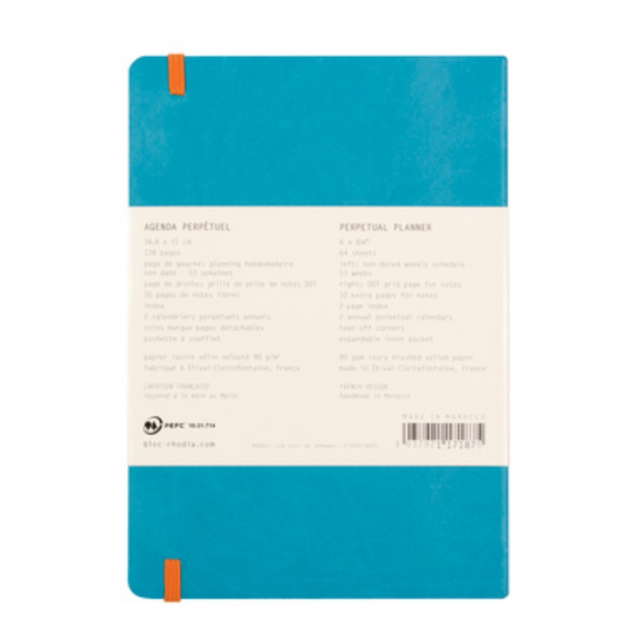 RHODIA Perpetual undated Diary A5, Soft PU Cover, 1Week/1Page, Blue