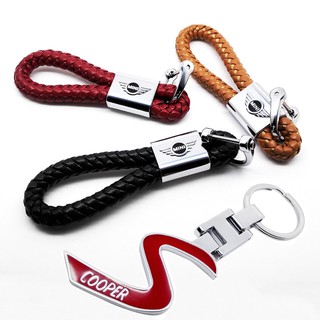 For MINI Cooper MINI Roadster Countryman Clubman R53 R55 F56 Countryman Metal Car Keychain Auto PU Leather Keyring Leopard Key Holder Pendant Accessories