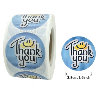 สติ๊กเกอร์ Thank You สีฟ้า ขนาด 1.5 นิ้ว (1 ม้วนมี 500 ดวง-ลายเดียวกัน) - รหัส A65