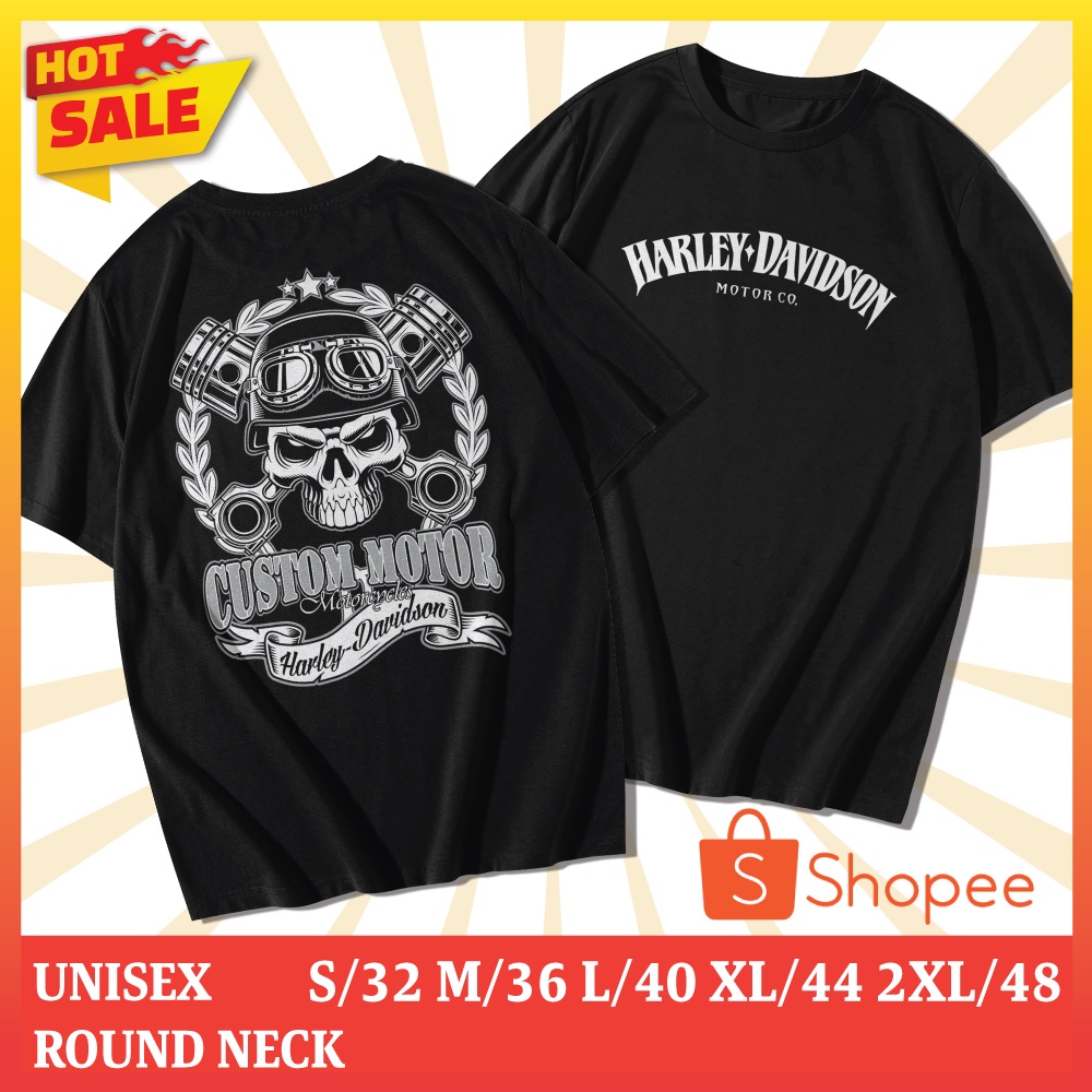 LOWRIDER เสื้อยืดคอตต้อนแท้ ไม่หด ไม่ย้วย ลายสกรีนฮาร์เลย์ Harley Davidson SKULL#2