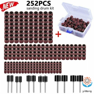 yiittong 252pcs Sanding  Drum  Kit Steel Copper Sand Compatible For Nail Drill Bits Dremel Accessories Rotary Tool