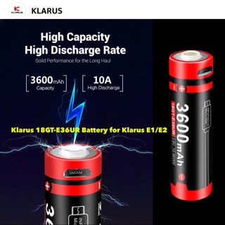 Klarus 18GT-E36UR 18650 3600mAh 3.6V Li-ion Battery for Klarus E1/E2 Flashlight (ตัวแทนจำหน่ายอย่างเป็นทางการ)