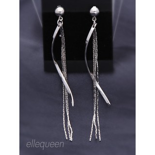 ElleQueen เครื่องประดับต่างหูระย้า ฝังเพชร สไตล์มินิมอล