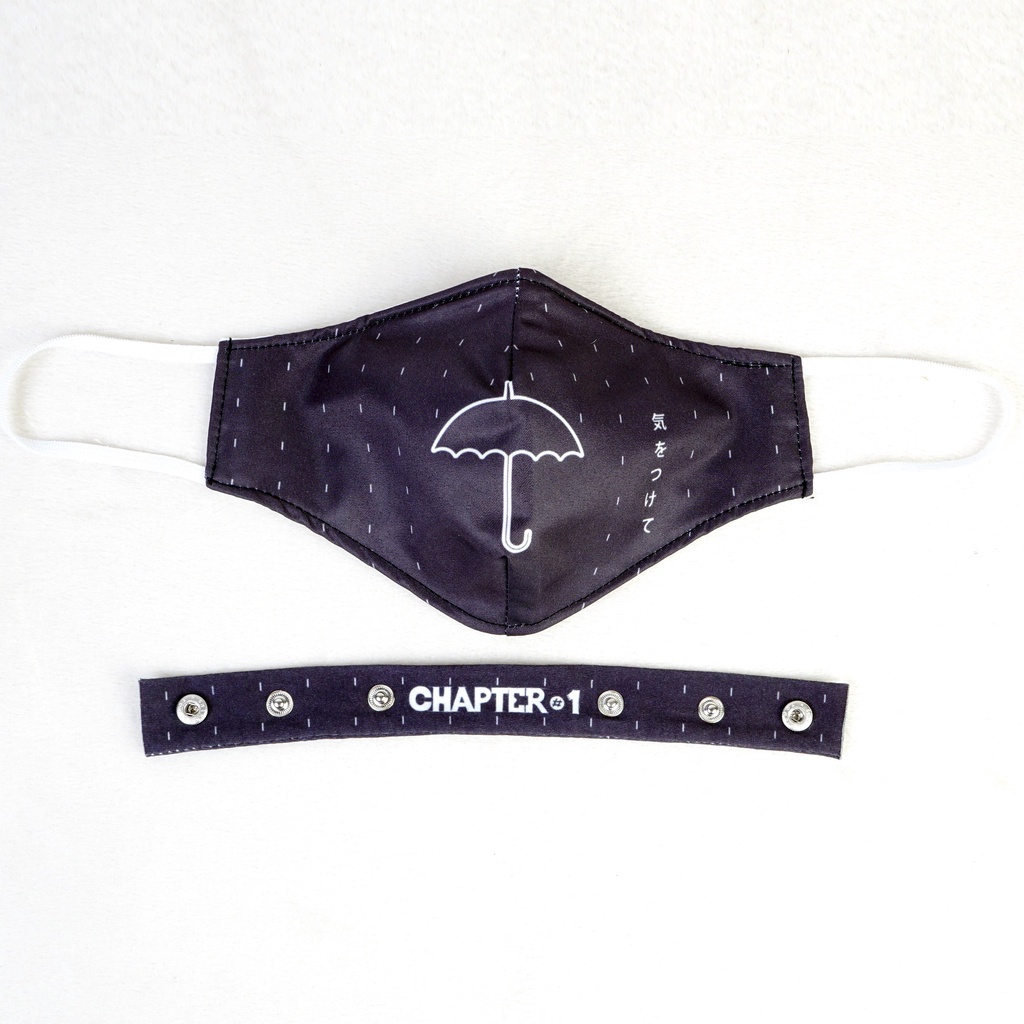 หน้ากาก ลายร่มดำ 3D ป้องกัน ฝุ่นละออง พร้อมสายรัด คล้องคอ / Black Umbrella Microfiber Muslin Anti Dr