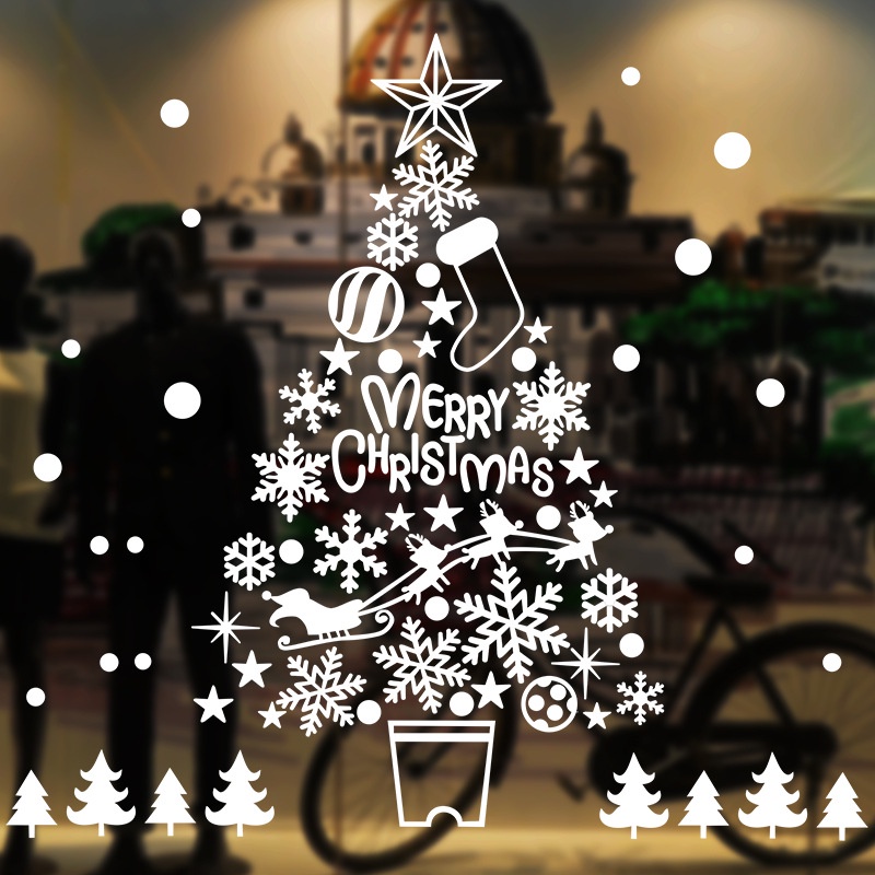 [Christmas Static สติ๊กเกอร์สําหรับติดตกแต่งกระจกหน้าต่างปีใหม่ [] 1ชิ้น