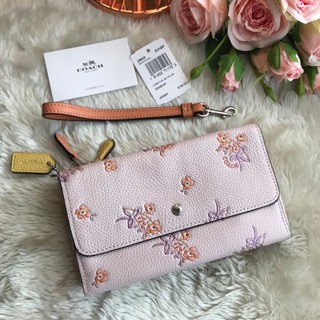 COACH TROPLE ZIP FLORALBOW WRISTLET