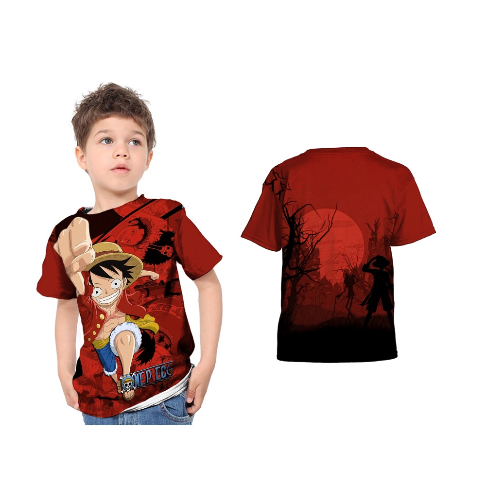 One Piece Anime Kids T-Shirt Red Full Printing Free Custom Name ART 2