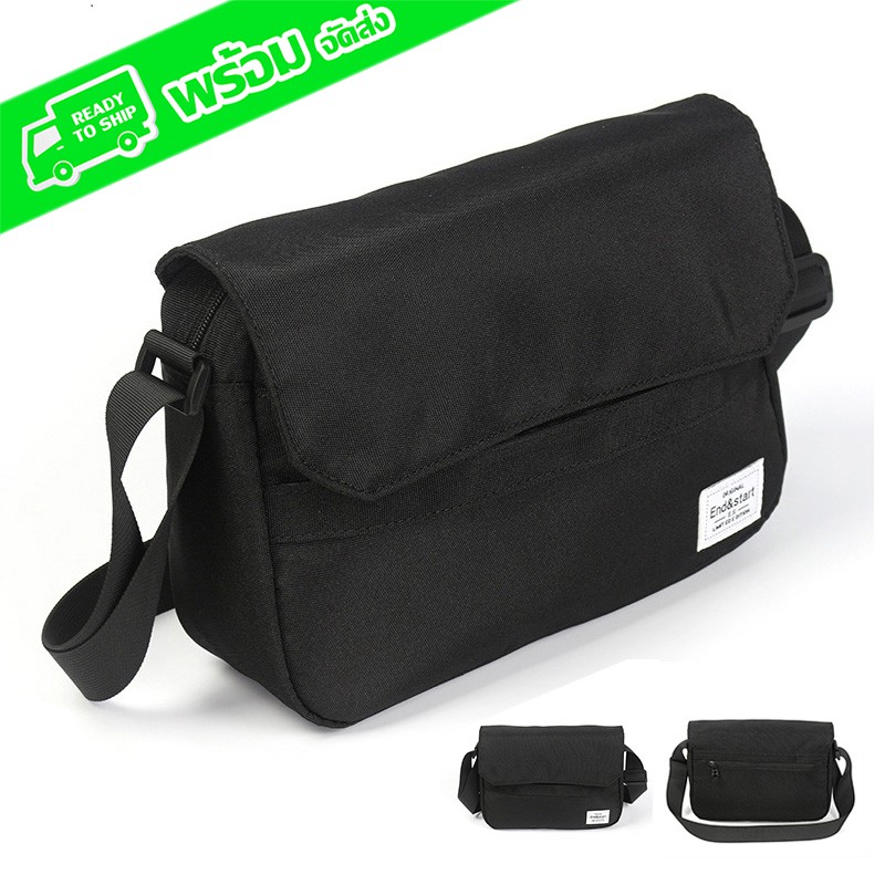 end&start กระเป๋าสะพายข้าง กระเป๋าแมสเซนเจอร์ END001 black compact