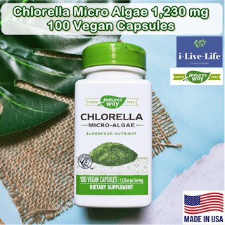 สาหร่ายคลอเรลล่า Chlorella Micro Algae 1,230 mg 100 Vegan Capsules - Natures Way Superfood Nutrient