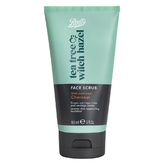 Boots Tea Tree &amp; Witch Hazel Face Scrub With Activated Charcoal 150ML  บู๊ทส์ ที ทรี แอนด์ วิช ฮาเซล เฟส สครับ วิธ แอคทิเวเทท ชาร์โคล 150 มล.