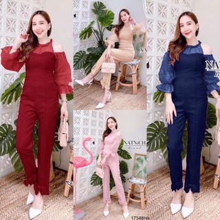 TwinsShopVip💗พร้อมส่ง TW17348 jumpsuit แขนซีทรู ขายาว