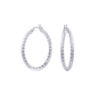 SILVER THAI  3mm x 35mm Classic texture hoop earrings silver  ต่างหูแบบเกลียวเป็นห่วงขนาด 3mm x 35mm เงินแท้925