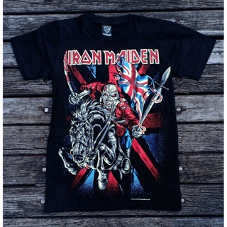 เสื้อยืดวินเทจเสื้อยืดผ้าฝ้าย 13R166 NTS IRON MAIDEN BRITISH HEAVY METAL ROCK BAND BLACK HORSE CALVARY DESIGN ประเภทใหม่