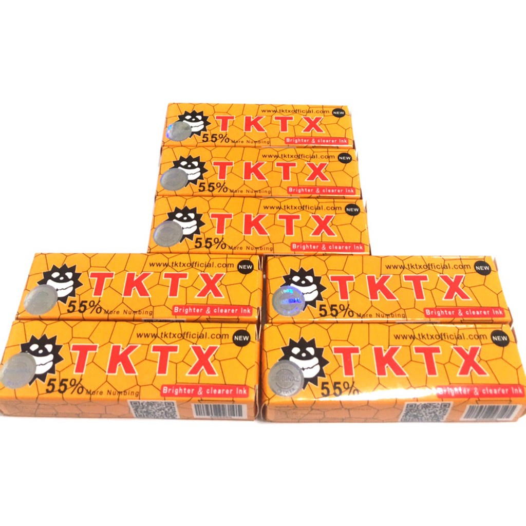 ( ชุด 7 หลอด) ย า ชา สำหรับสักลาย สักคิ้ว ปาก TKTX 55% เหลือง ไม่แถมครีมทาหลังสัก