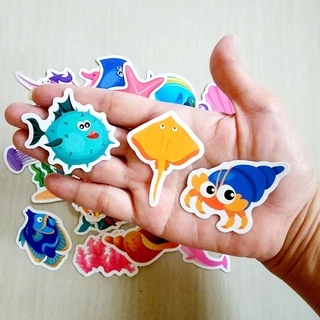 สติ๊กเกอร์ สัตว์น้ำ ใต้ทะเล ฉลาม ปลา ติดแน่น กันน้ำ ติดขวดน้ำ ของเล่น (50 ชิ้น) sea animal sticker