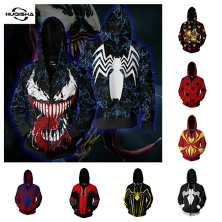 Venom Symbiote เสื้อแจ็คเก็ตมีฮู้ดพิมพ์ลายการ์ตูนอนิเมะ 3D