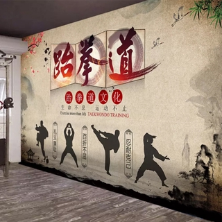 中式水墨跆拳道裝飾壁畫健身俱樂部背景牆壁紙中華武術館牆布牆紙 400