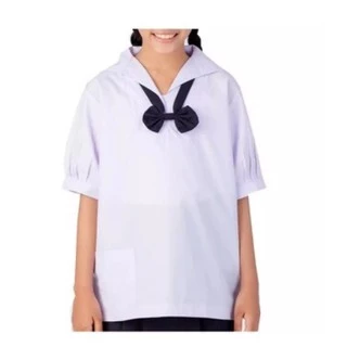 เสื้อคอทหารเรือ ชุดนักเรียน ชุดนักเรียนหญิง มัธยม เสื้อนักเรียนหญิง มอ.ต้น พร้อมส่ง.