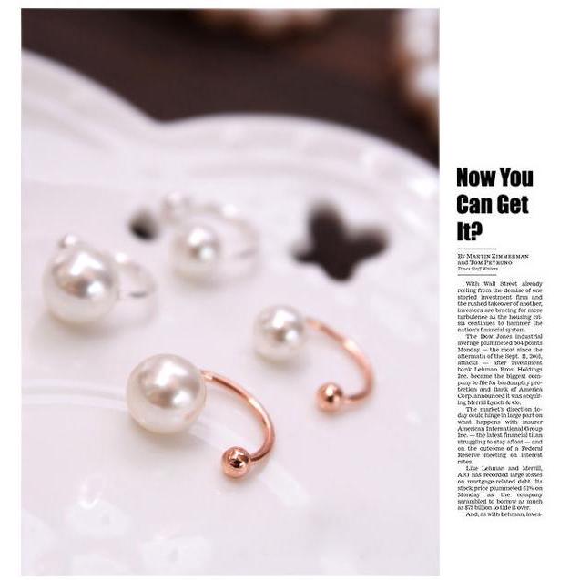 เกาหลีหูหิ้วหูหิ้วหูยาว 1 ชิ้นชุด 1 Pcs Pearl Ear Cuff Gold Clip DDE51R