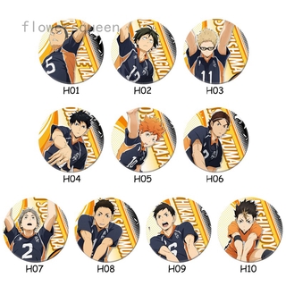 flowersqueen Haikyuu ! ! เข็มกลัดพลาสติกทรงกลมสําหรับผู้หญิงและผู้ชาย