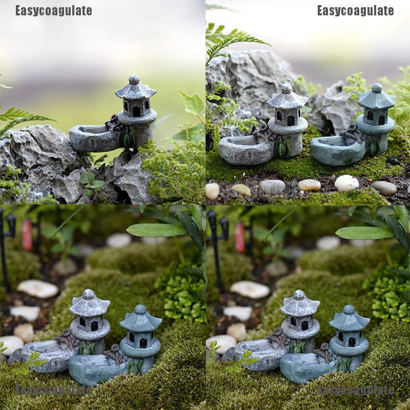 mini retro Pond Tower Resin craft fairy garden decor figurines Toys DIY