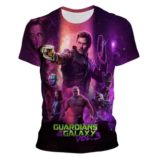 เสื้อยืดแขนสั้น พิมพ์ลายดิสนีย์ Guardians of the Galaxy 3 มิติ สไตล์สตรีท แฟชั่นสําหรับผู้ชาย และผู้หญิง