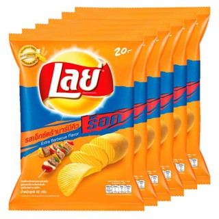 ราคาพิเศษ!! เลย์ ร็อค มันฝรั่งแผ่นหยัก รสเอ็กซ์ตร้า บาร์บีคิว 52กรัม x 6 ถุง Lays Rock Serrated Potato Chips Extra BBQ