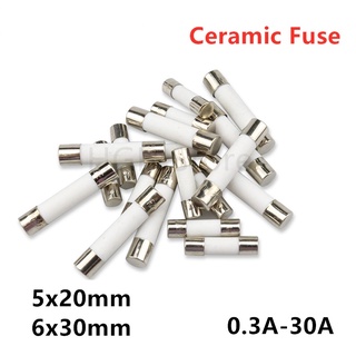 ฟิวส์หลอดเซรามิค 5 * 20 มม. 6 * 30 มม. 250V 1 2 3 4 5 6 8 10 15 20 25 30A AMP สําหรับรถยนต์ 10 ชิ้น