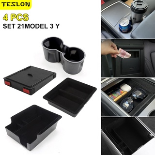 Tesla อุปกรณ์เสริมTESLON For 2021 Tesla Model 3 Y Storage Box 2022 Tesla Central Armrest box Console Cu holder box Model