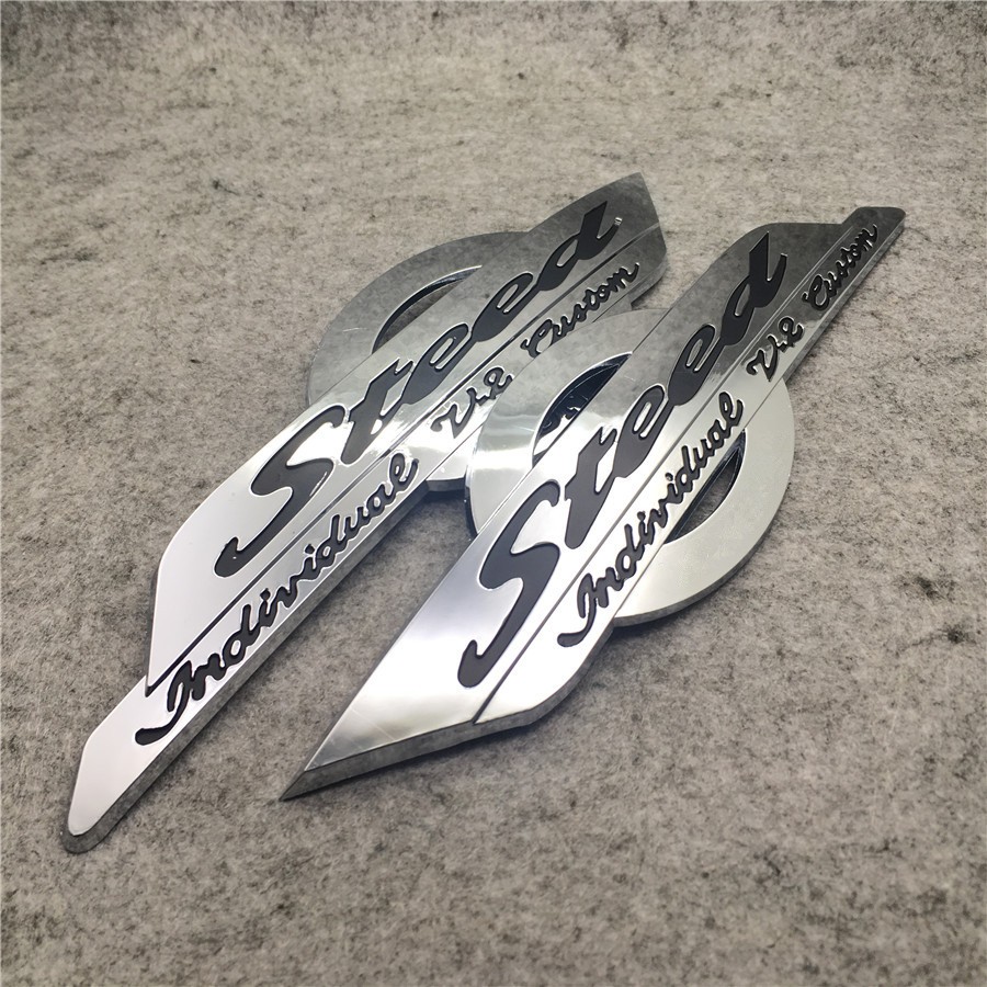 2PC รถจักรยานยนต์สติกเกอร์ Chrome มอเตอร์ไซด์การใช้แก๊สถัง Emblem Badge Decals สําหรับ Honda Steed 400/600 VLX 400/600