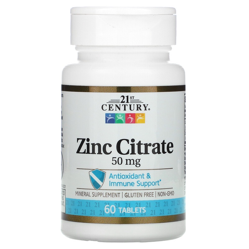 ผมร่วง เป็นสิว ผิวมัน ป้องกันหวัด ซิงค์ Zinc 21st. Century 50mg. 60 Tabs
