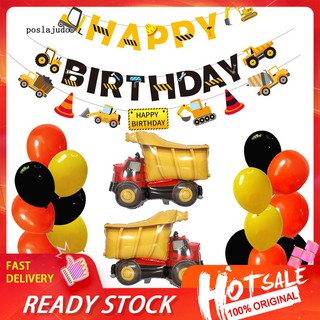 Pos แบนเนอร์ธีม Happy Birthday Dump Truck สําหรับตกแต่งเค้ก ลูกโป่ง